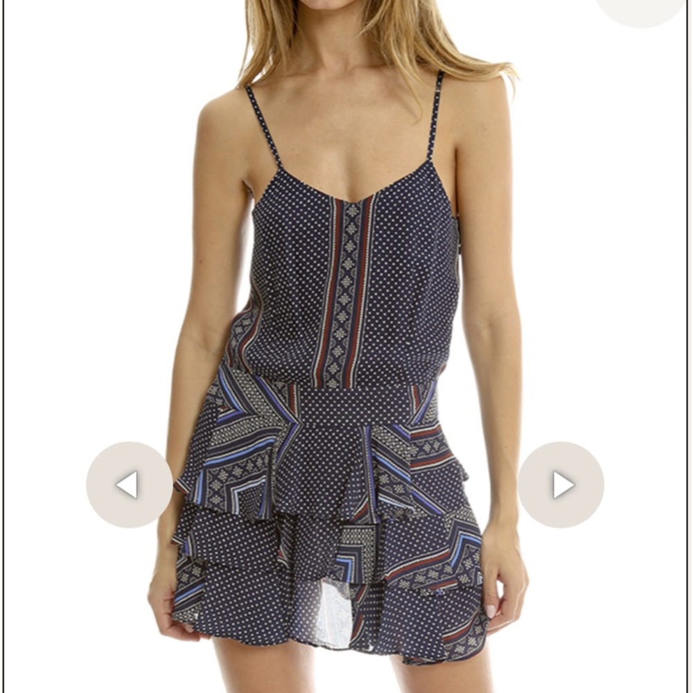 DEREK LAM 10 CROSBY NWT Blue Boho Printed Ruffle Hem Slip Dress